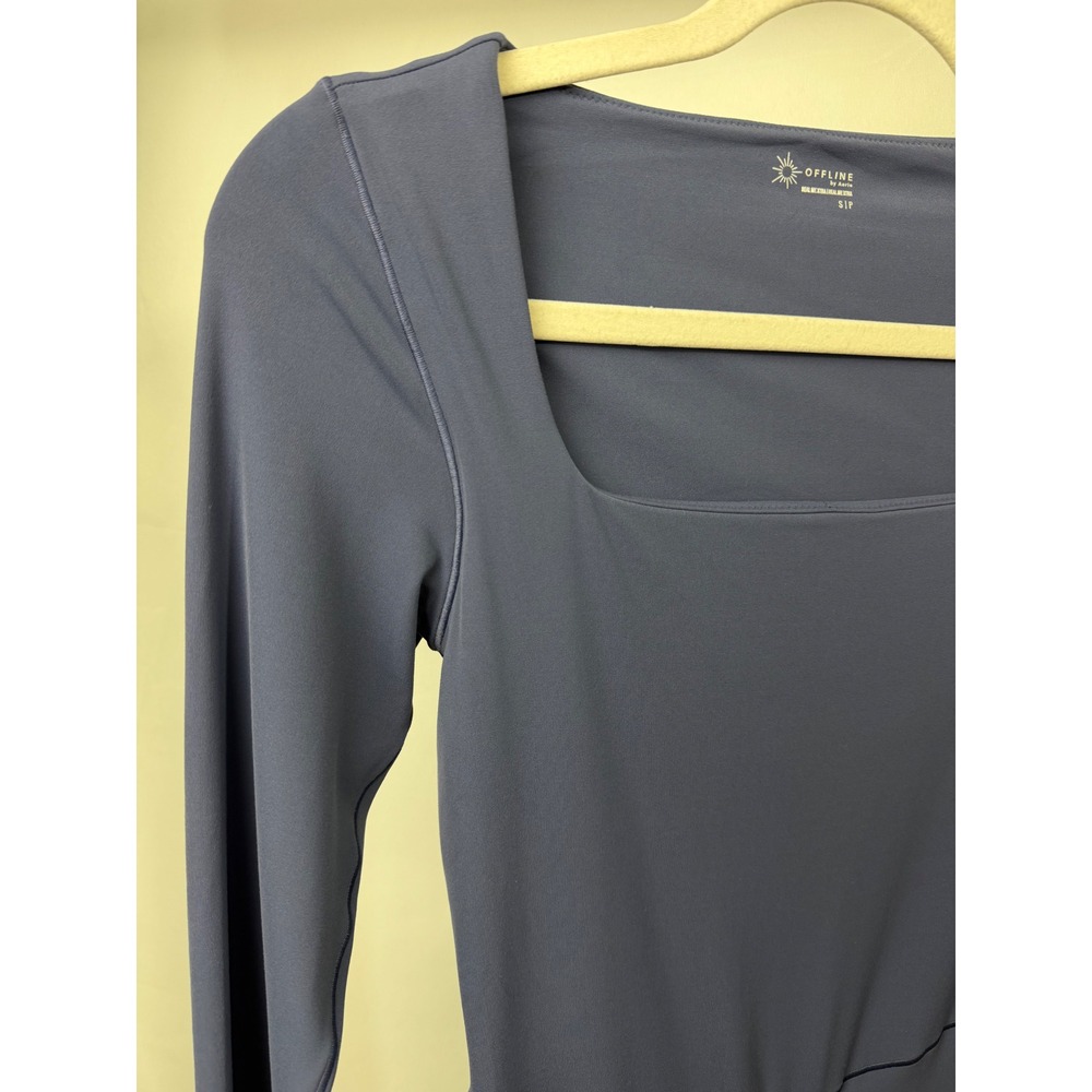 Offline by Aerie Real Me Xtra Long Sleeve Bodysuit Square Neck Blue S NWT - Picture 4 of 12